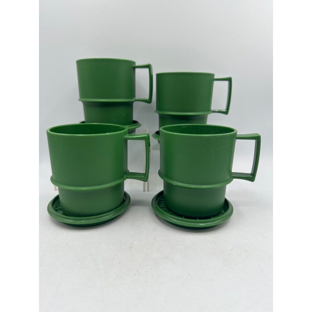 Tupperware Mugs Christmas Holiday Cups & Coasters Green Bird 1312 Vtg - Picture 8 of 11